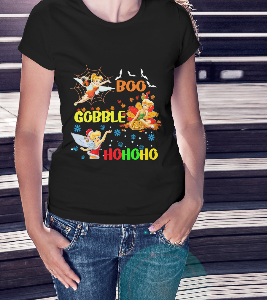 Tinkerbell Boo Gobble HoHoHo HalloThanksMas T-Shirt