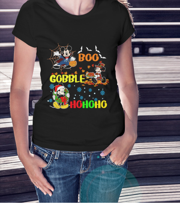Mickey Boo Gobble HoHoHo T-Shirt