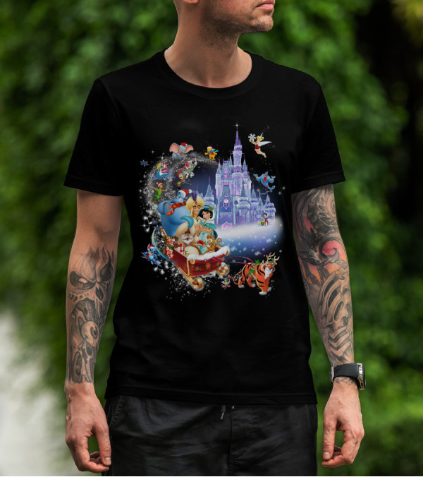 Disney Aladdin Christmas Wonderland Adventure With Castle And Characters T-Shirt