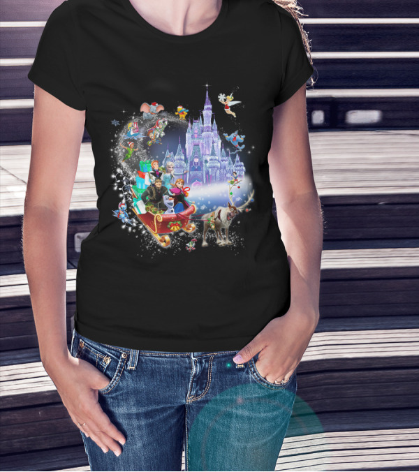 Frozen Disney Christmas Castle Sleigh Ride Adventure T-Shirt
