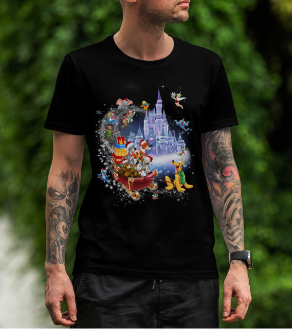 Disney Christmas Dogs With Pluto And Castle Magic T-Shirt
