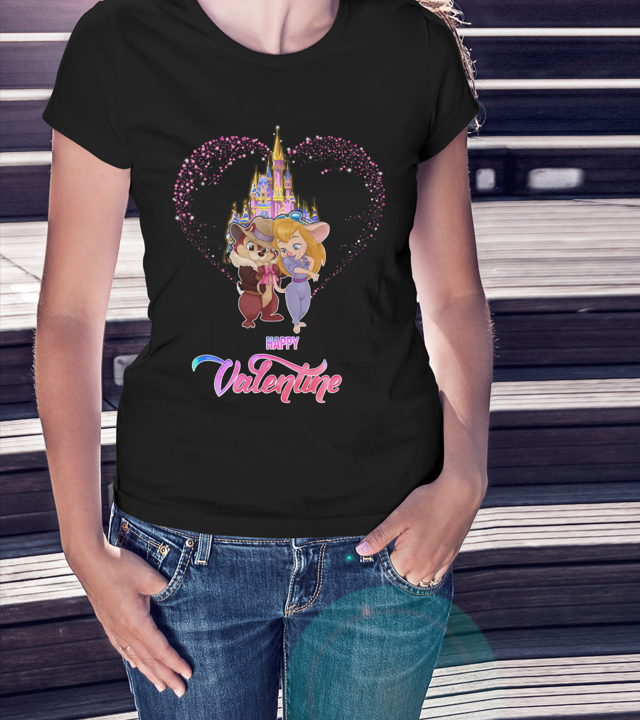Happy Valentine Chip And Dale Castle Heart T-Shirt