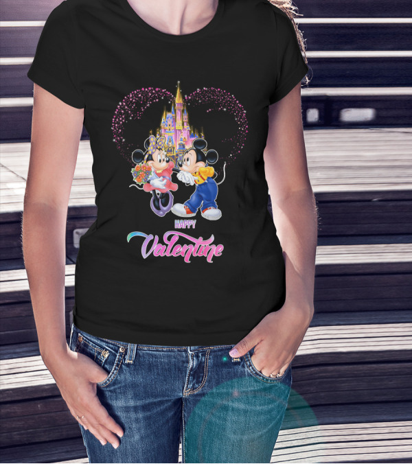 Mickey Minnie Happy Valentine Castle Heart T-Shirt