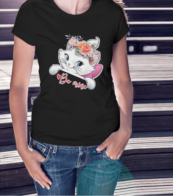 Marie Cat Be Mine Floral Headband T-Shirt