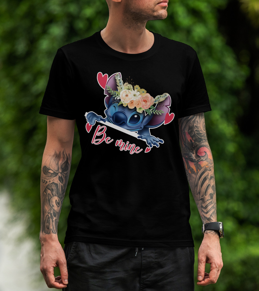 Stitch Be Mine Floral Crown Hearts T-Shirt