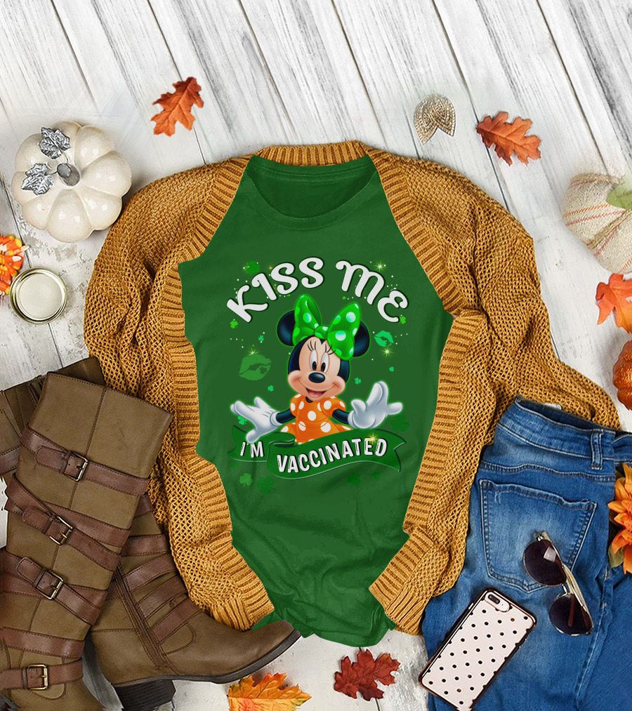Kiss Me I'm Vaccinated Minnie St Patrick's Day T-Shirt
