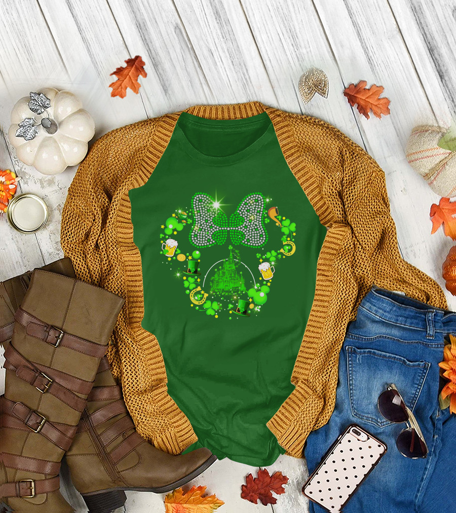 Minnie Head St Patrick's Day Shamrock Castle Bow Irish Beer Hat Luck T-Shirt
