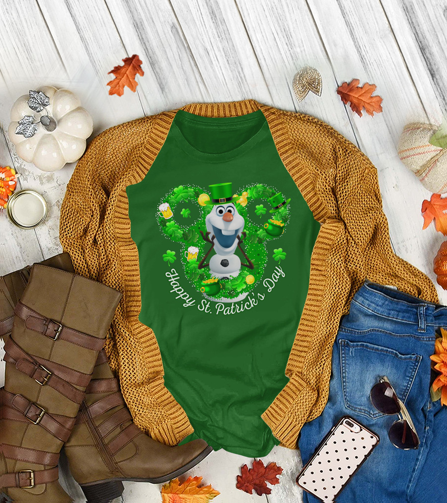 Olaf Happy St. Patrick's Day Shamrocks and Gold T-Shirt