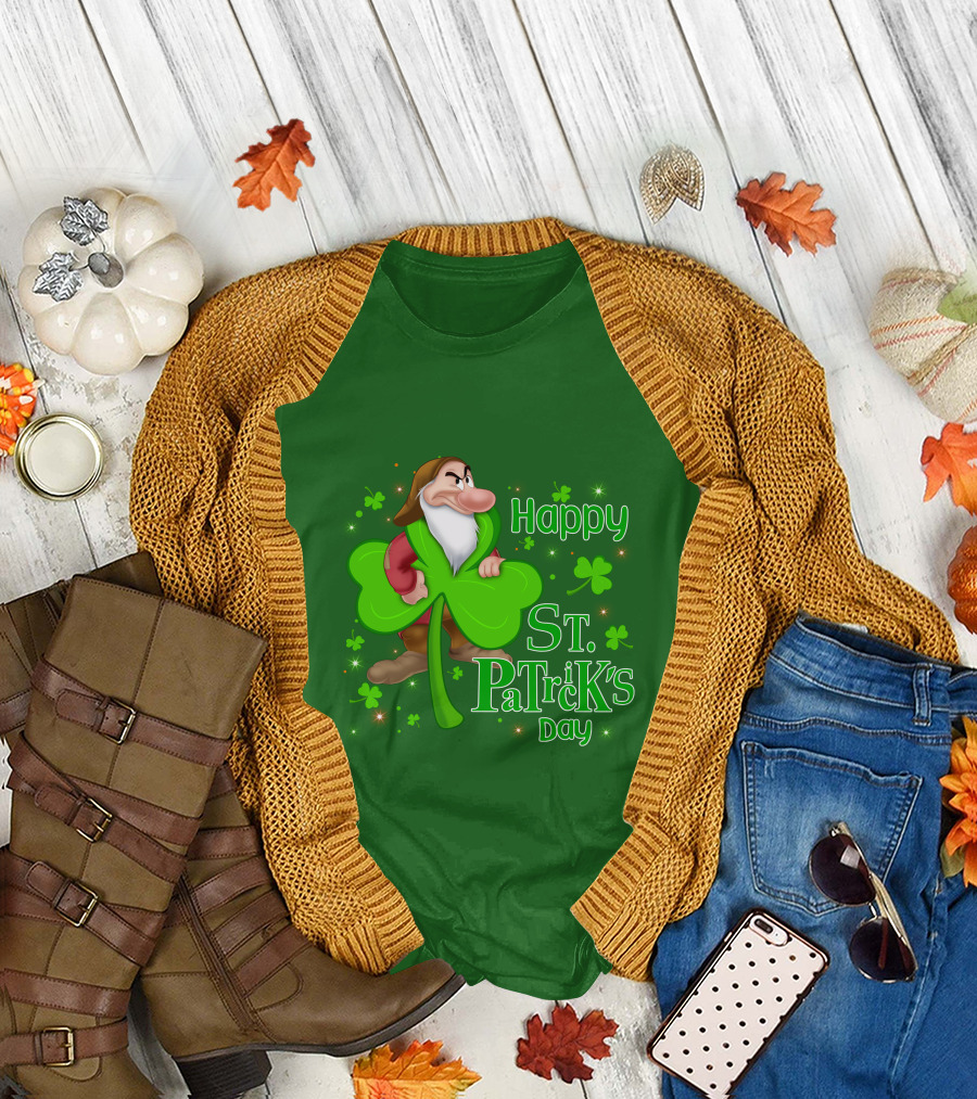 Happy St. Patrick's Day Grumpy Dwarf with Clover and Shamrocks T-Shirt