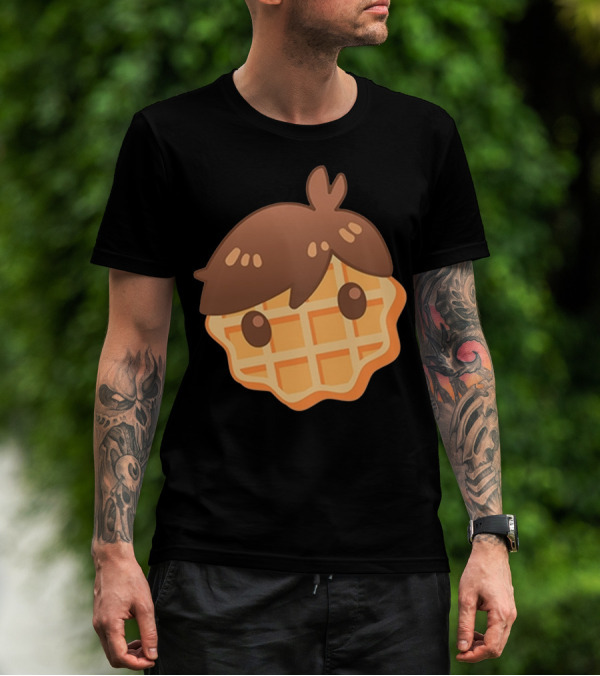 Waffle Head Cute Breakfast Character Face With Hair T-Shirt