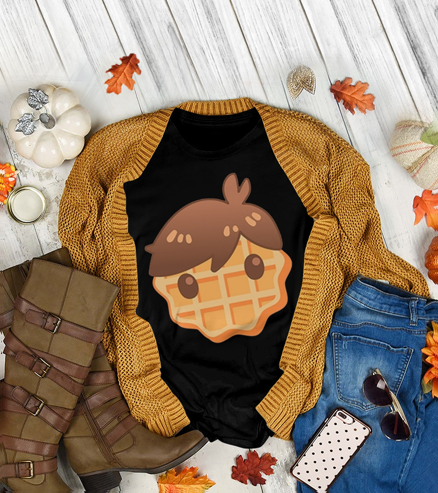 Waffle Head Cute Breakfast Character Face with Hair T-Shirt