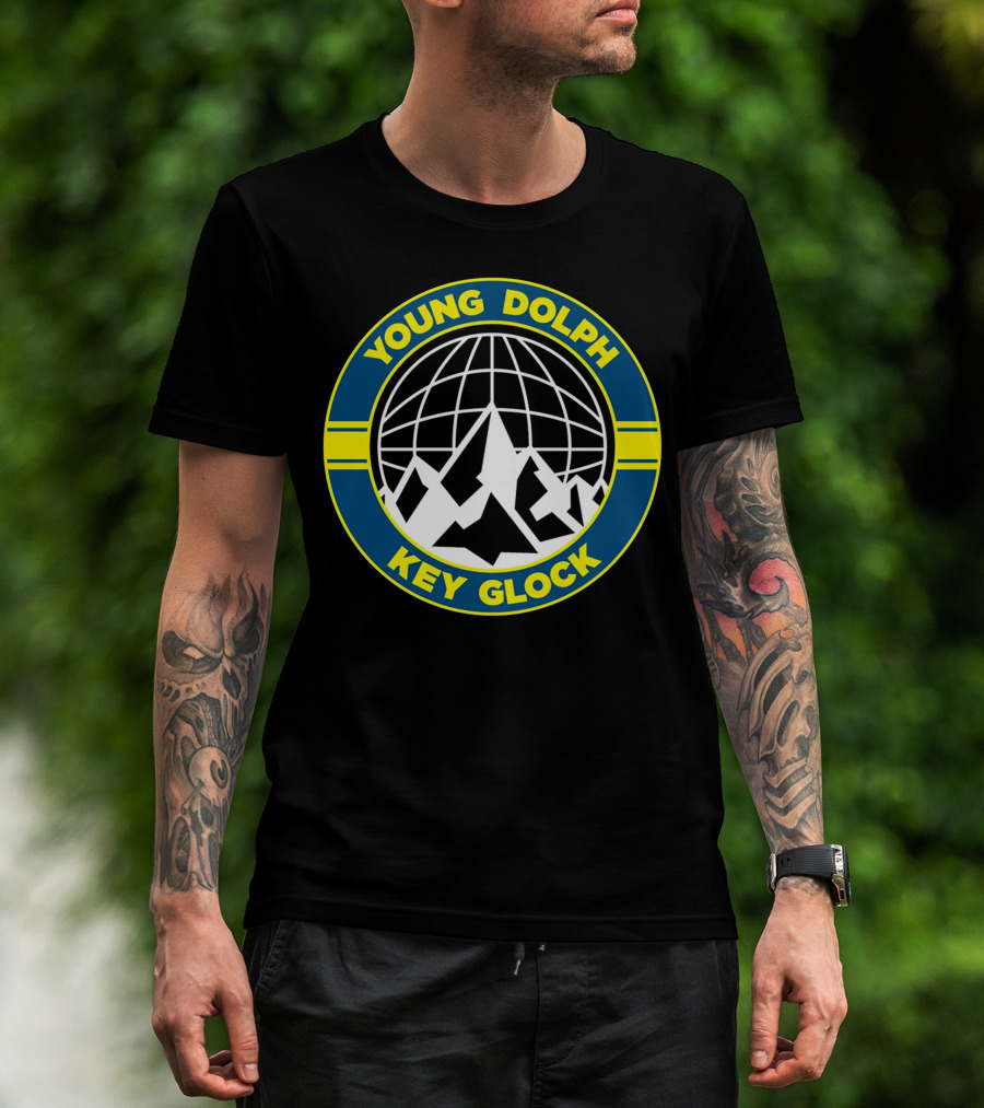Young Dolph Key Glock Mountain Globe Motif T-Shirt