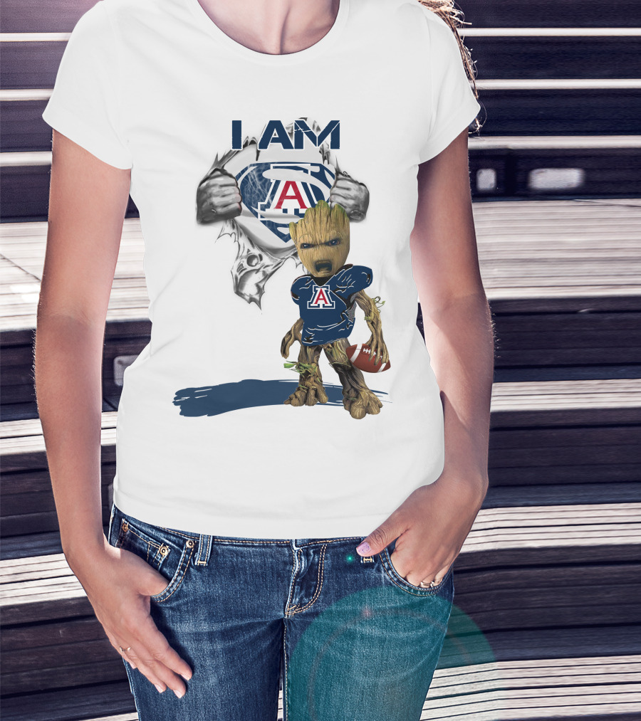 I Am Arizona Baby Groot Superman Football Fan T-Shirt