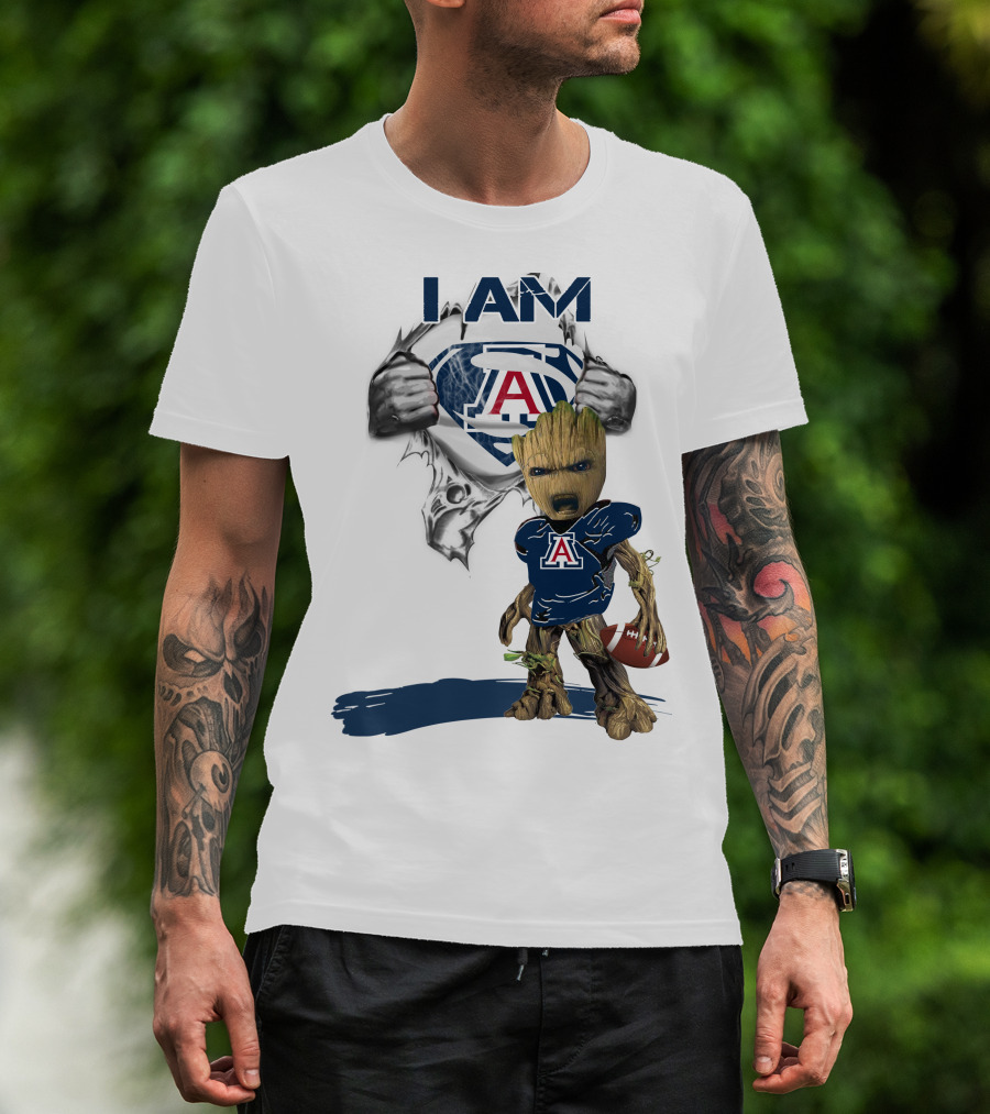 I Am Arizona Baby Groot Superman Football Fan T-Shirt