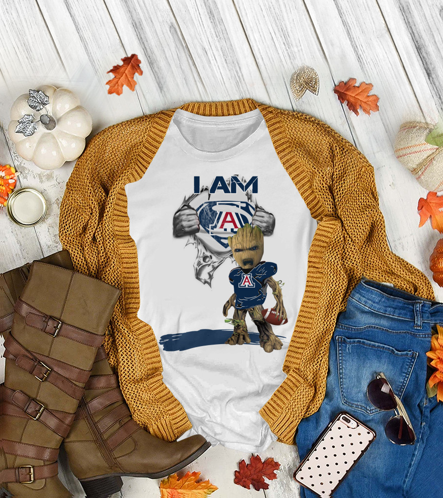I Am Arizona Baby Groot Superman Football Fan T-Shirt