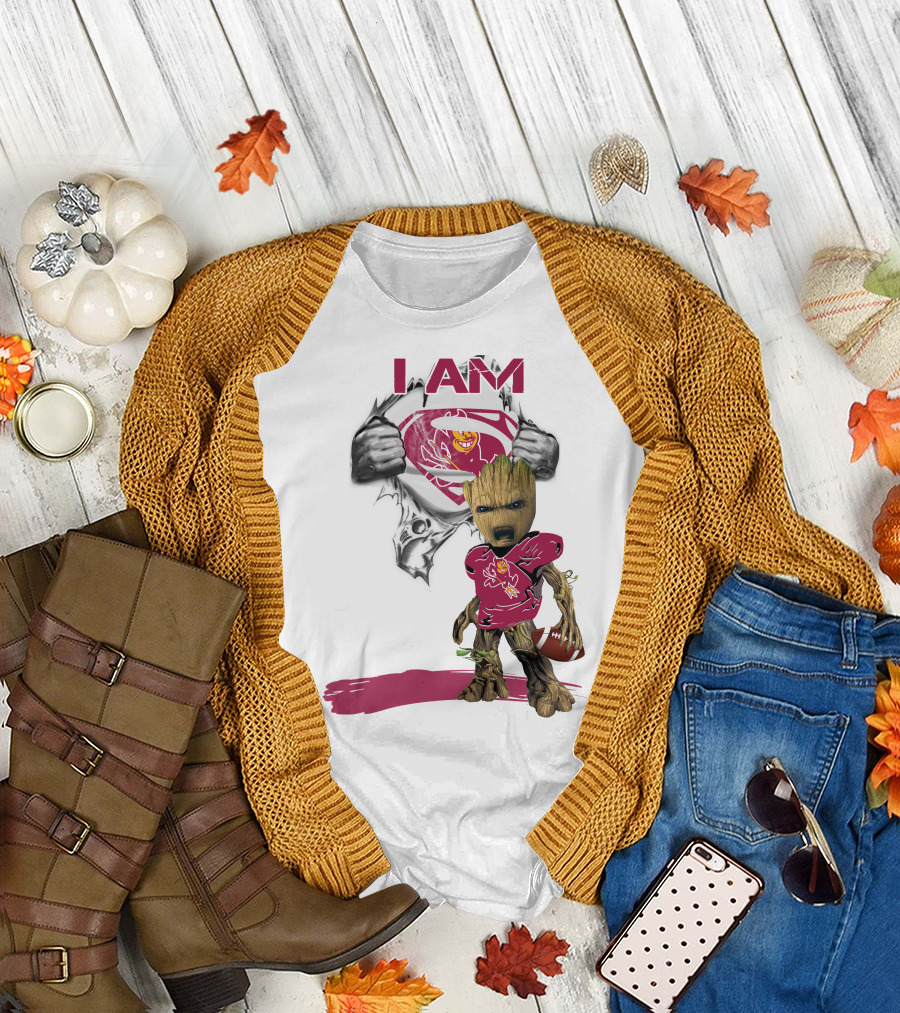 I Am ASU Baby Groot Superman Football T-Shirt
