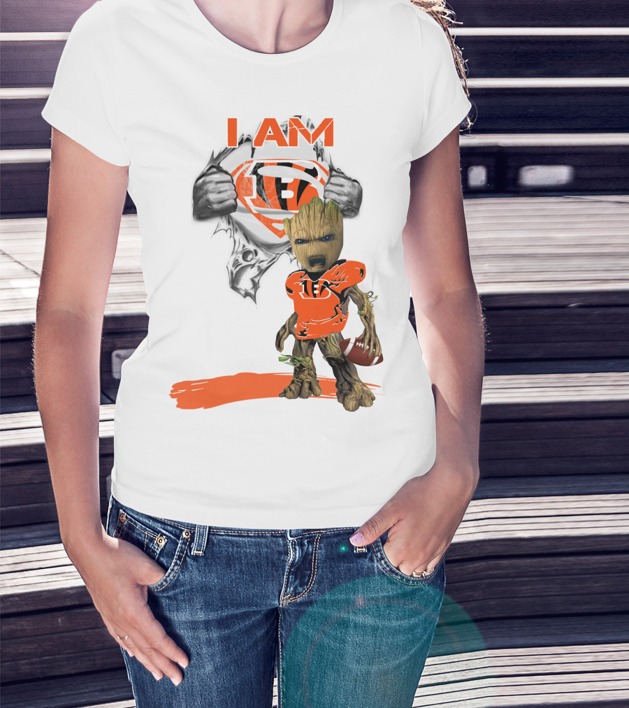 I AM Bengals Baby Groot Superman Football T-Shirt