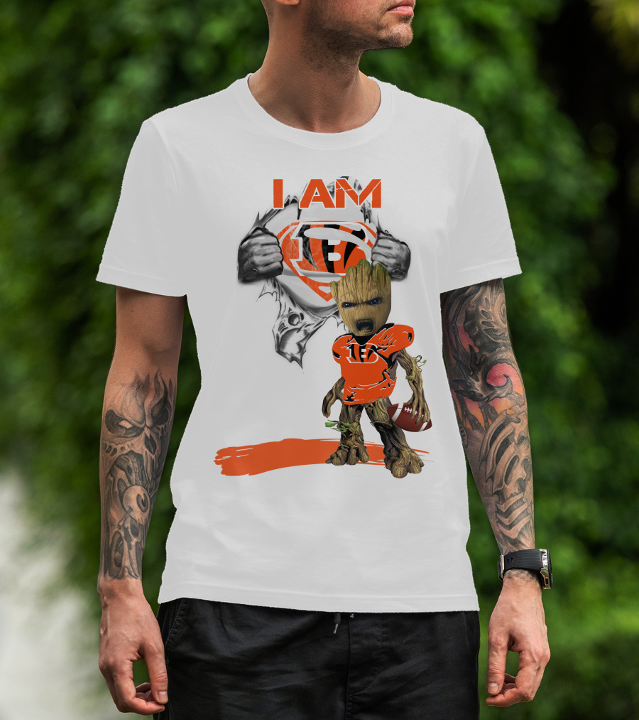 I AM Bengals Baby Groot Superman Football T-Shirt