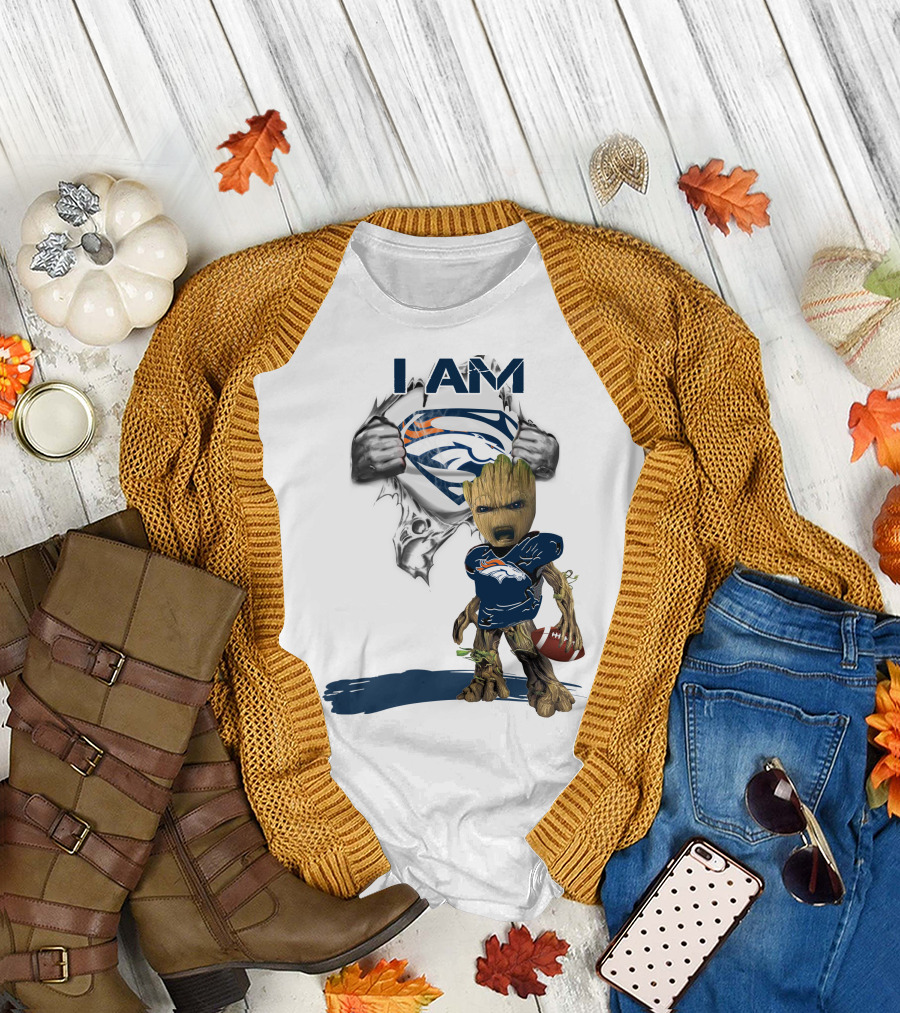 I Am Broncos Baby Groot Superman Football Fan T-Shirt