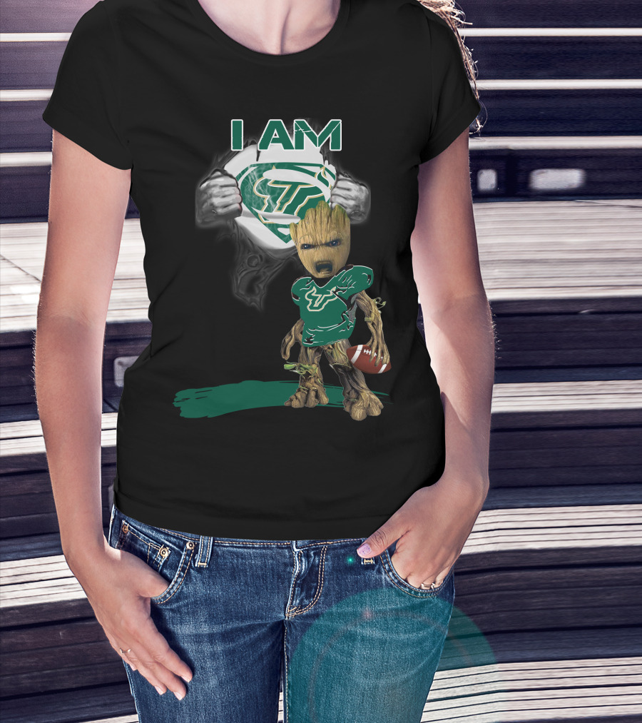 I AM USF Bulls Baby Groot Superman Football T-Shirt