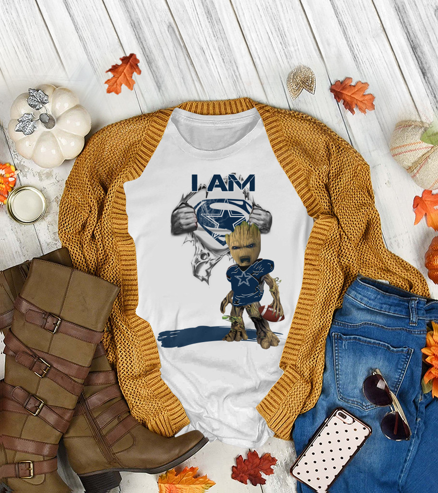 I Am Cowboys Baby Groot Superman Football T-Shirt