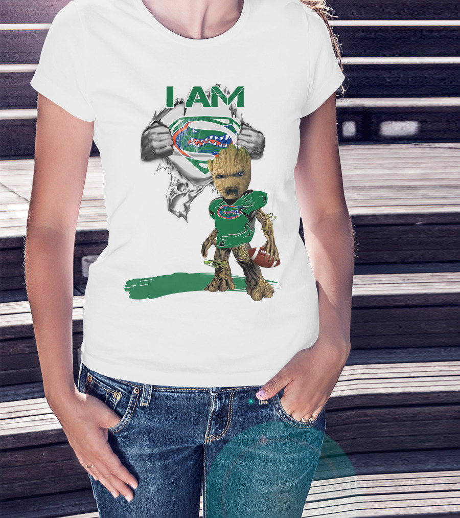 I AM Gators Baby Groot Superman Football T-Shirt