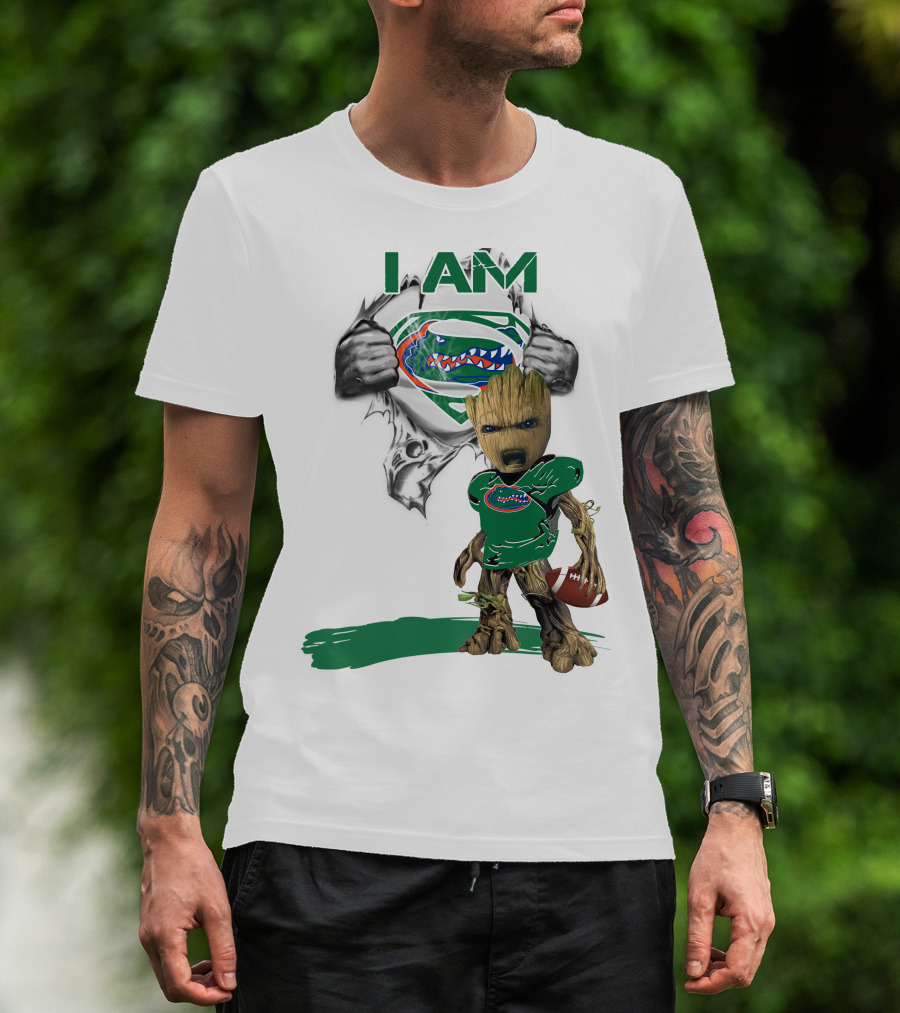 I AM Gators Baby Groot Superman Football T-Shirt