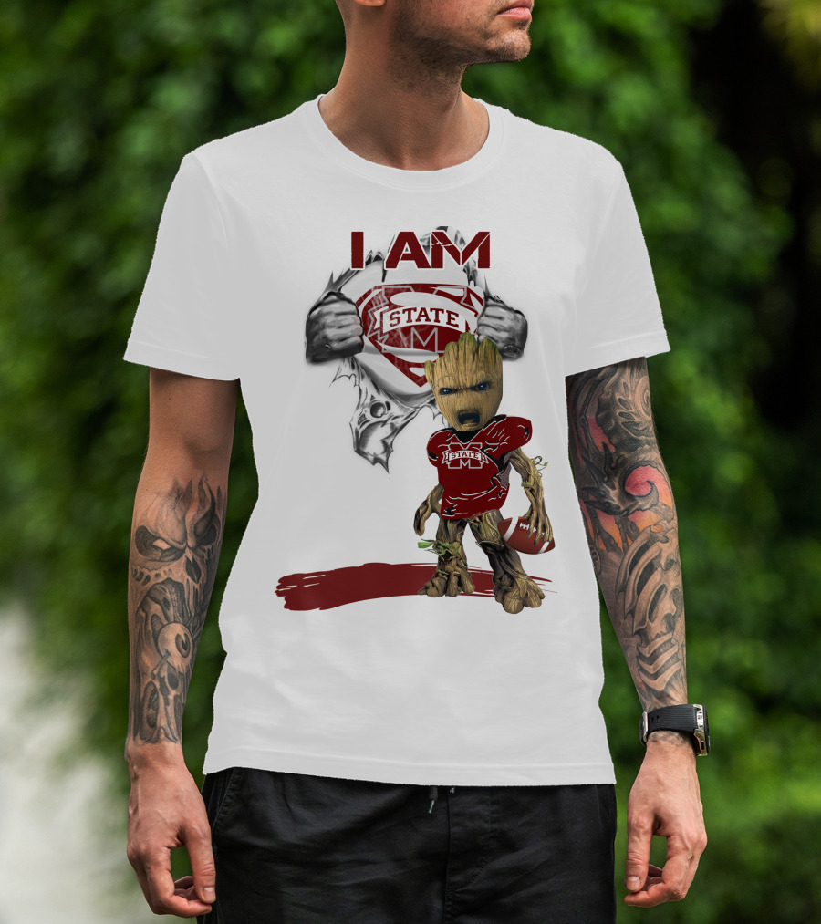 I Am Mississippi State Baby Groot Superman Football T-Shirt