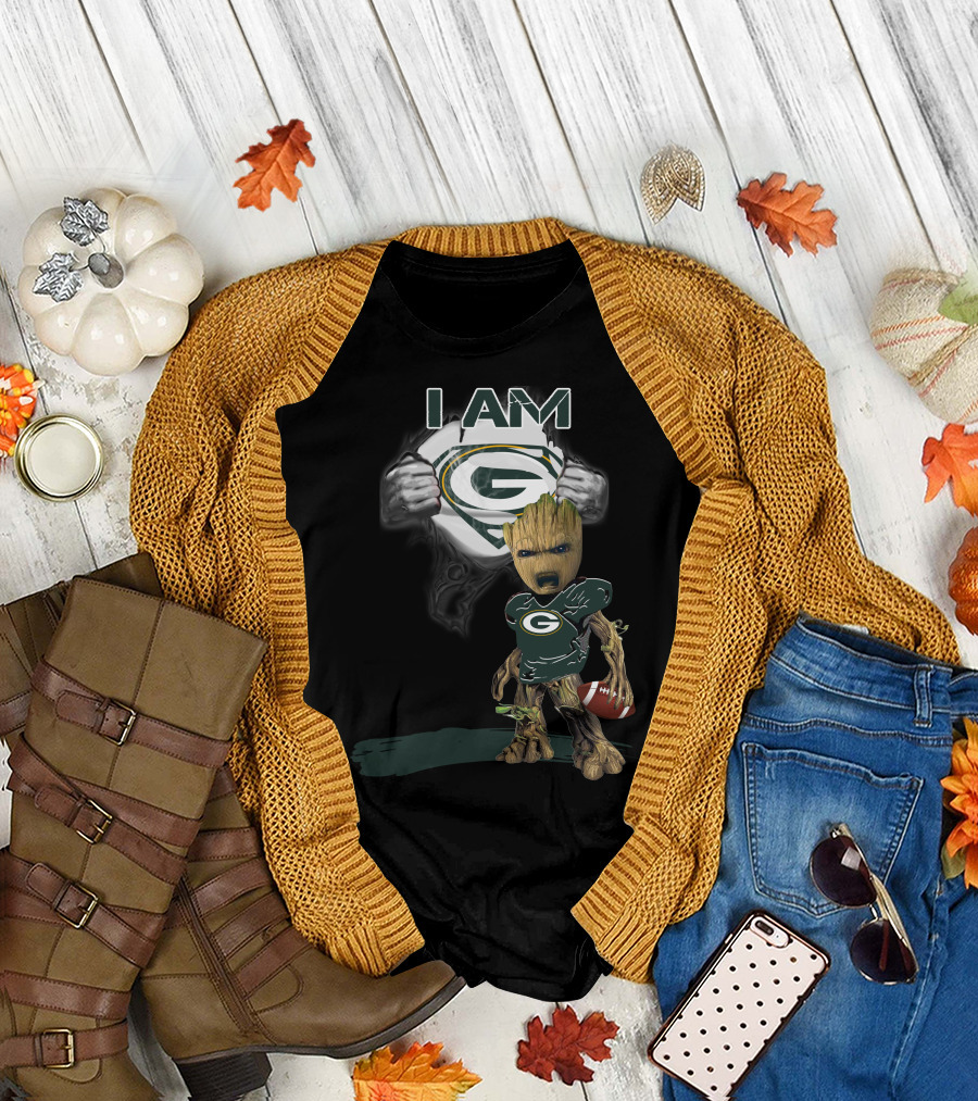 Packers Baby Groot I Am Green Bay Football Fan T-Shirt