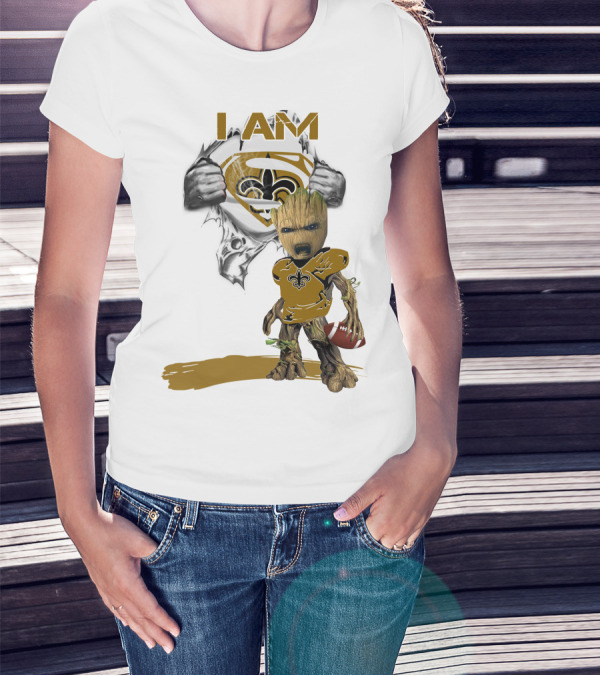 I Am Baby Groot Saints Superman Football T-Shirt