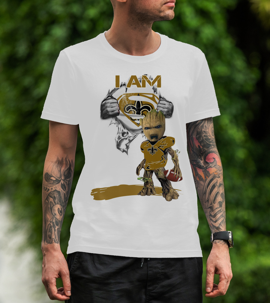 I Am Baby Groot Saints Superman Football T-Shirt