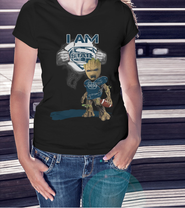 I AM Utah State Baby Groot Superman Football T-Shirt