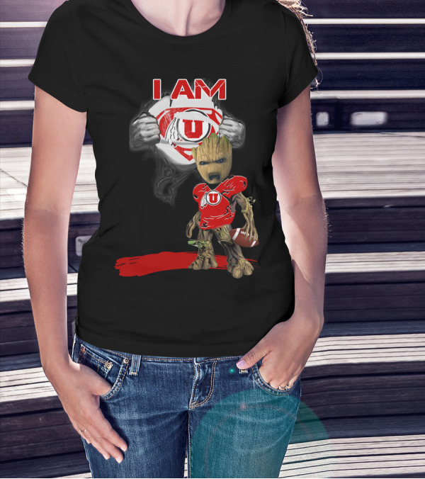 I Am Utes Baby Groot Superman Football T-Shirt