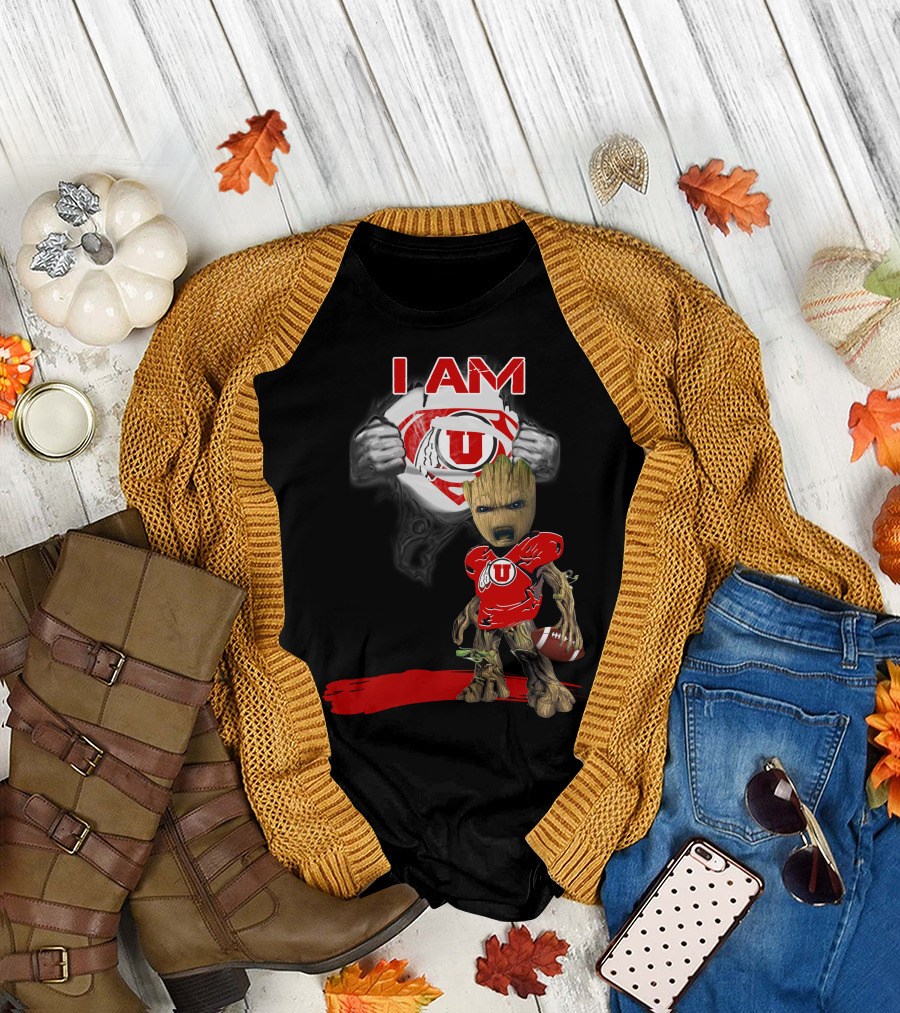 I Am Utes Baby Groot Superman Football T-Shirt