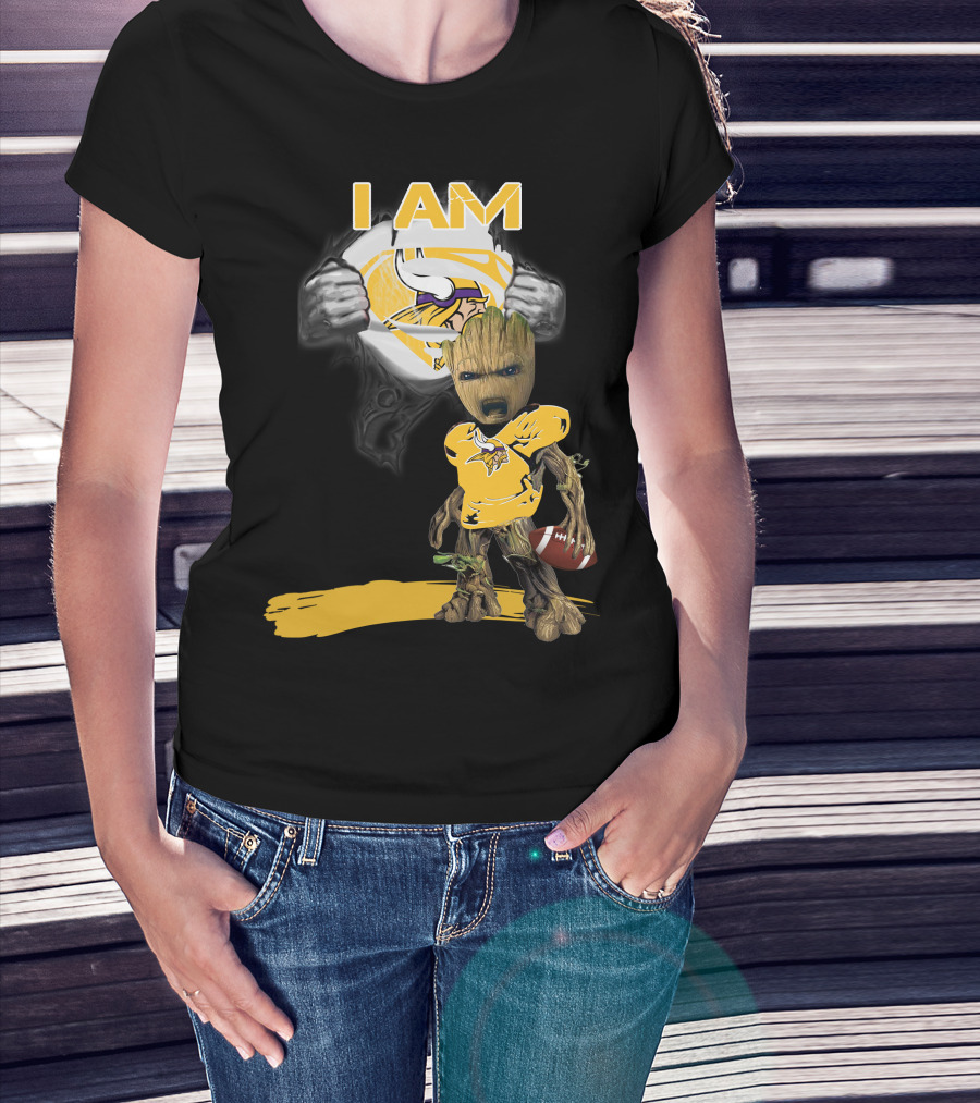 I AM Vikings Baby Groot Superman Football Fusion T-Shirt