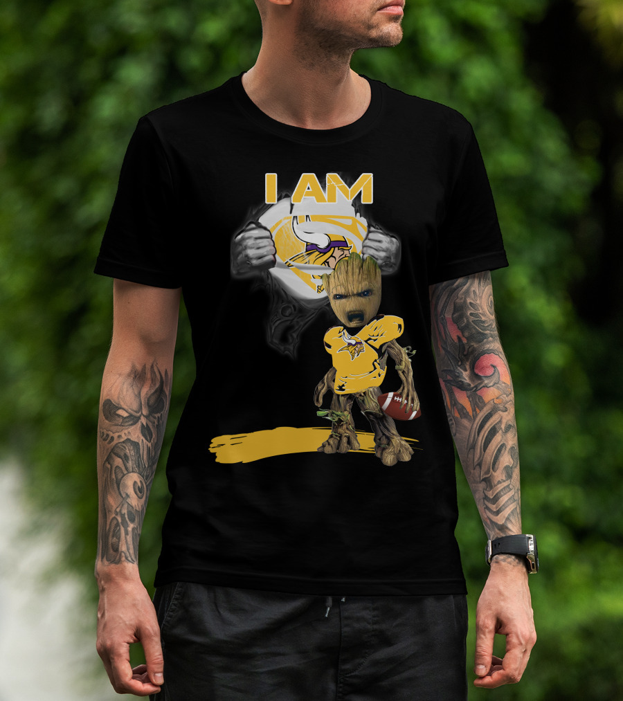 I AM Vikings Baby Groot Superman Football Fusion T-Shirt