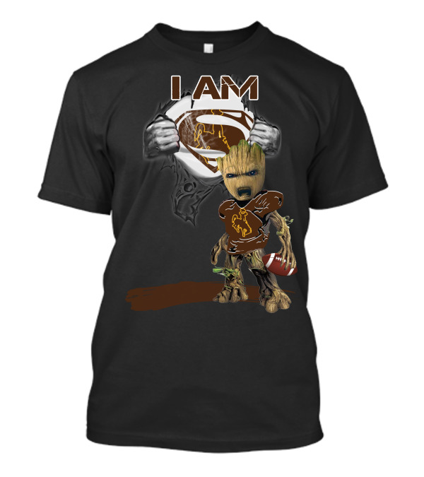 I AM Wyoming Baby Groot Superman Football T-Shirt