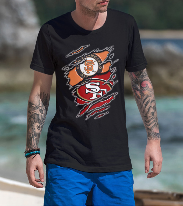 San Francisco Giants 49ers SF Logo Dual Team Claw Marks T-Shirt