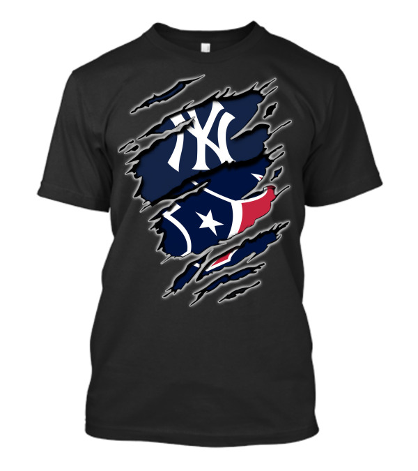 New York Yankees Houston Texans Logo Fusion T-Shirt