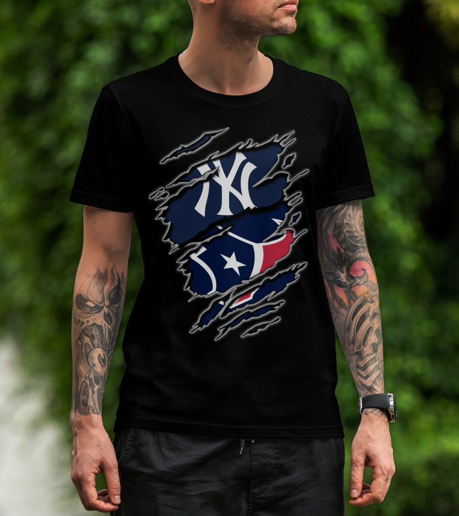 New York Yankees Houston Texans Logo Fusion T-Shirt