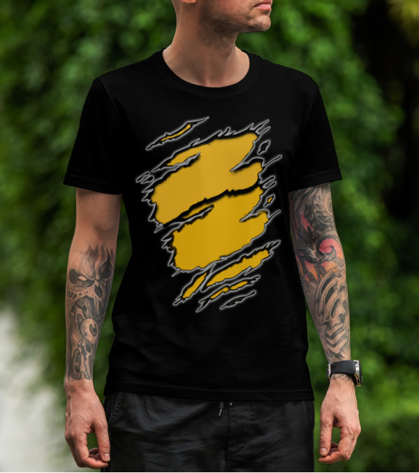 Steelers Pirates16 Fan Gear Torn Ragged Yellow Claw Marks T-Shirt