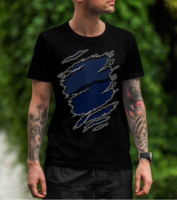 Yan Texans22 Blue Ripped Claw Scratch T-Shirt