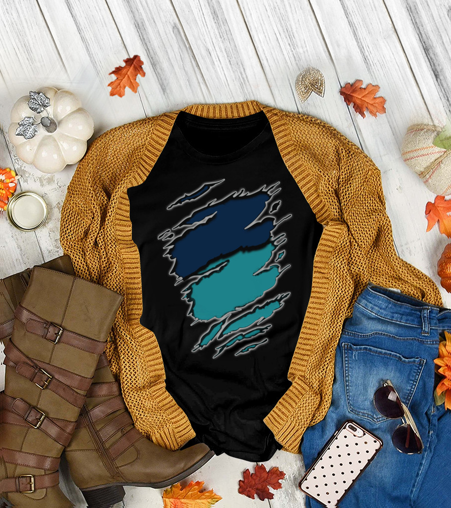 Dolphins Rays9 Blue Teal Abstract Claw Marks T-Shirt