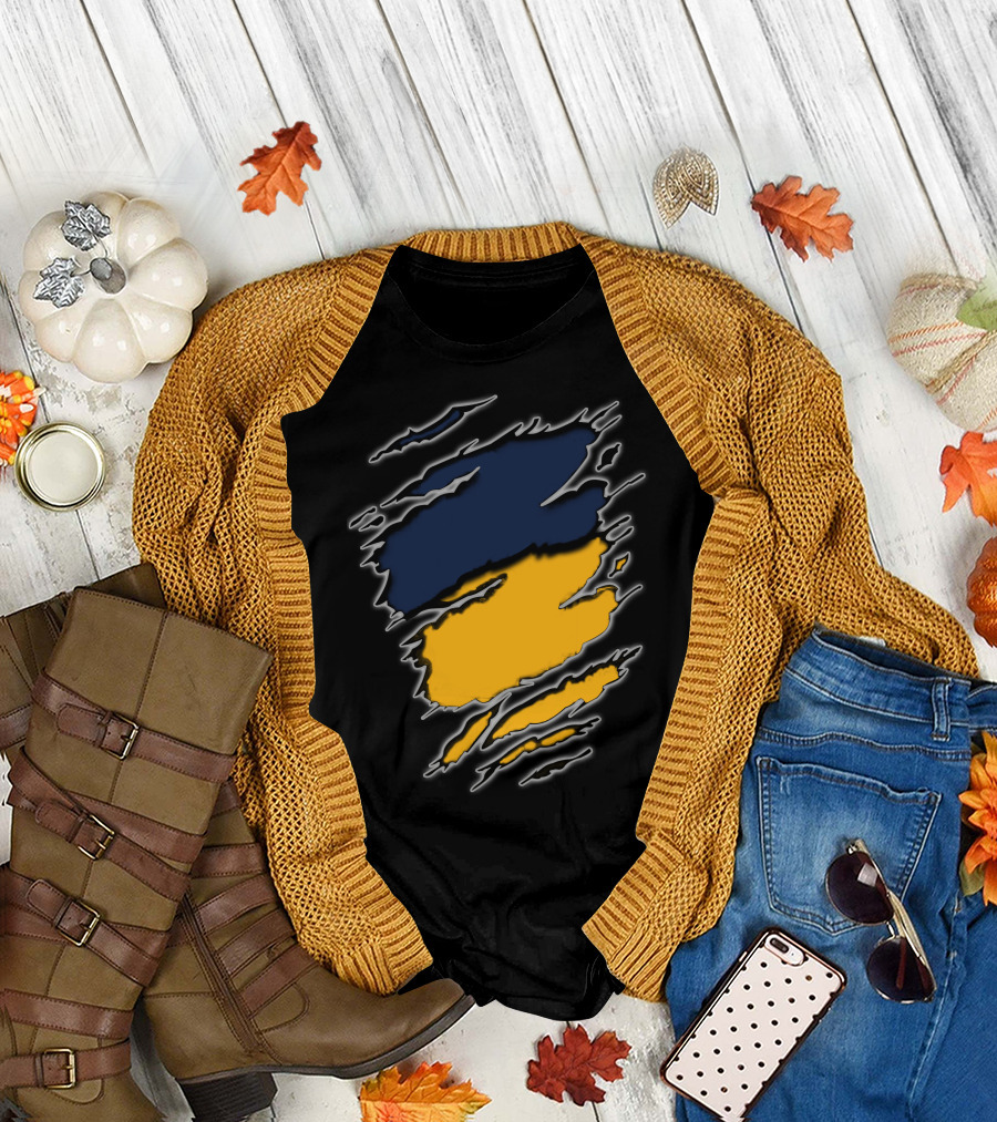 Pac Yan Worn Claw Marks Blue Yellow Gradient T-Shirt