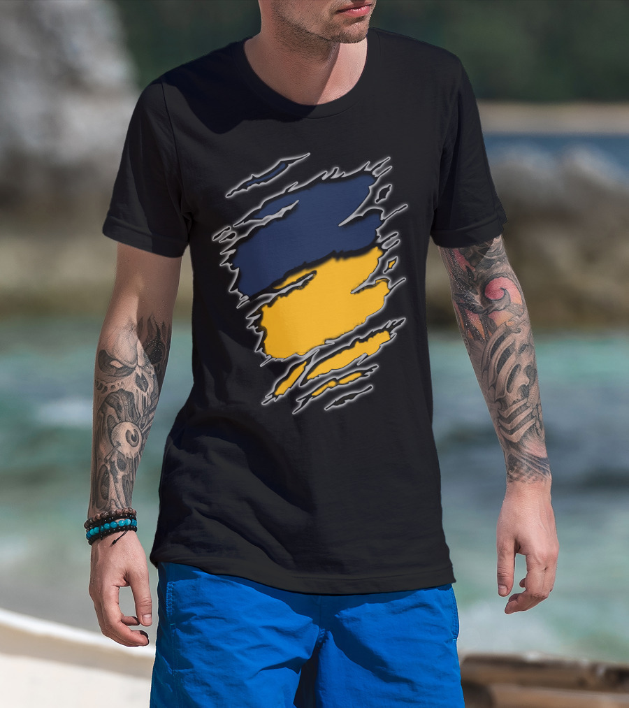 Pac Yan Worn Claw Marks Blue Yellow Gradient T-Shirt