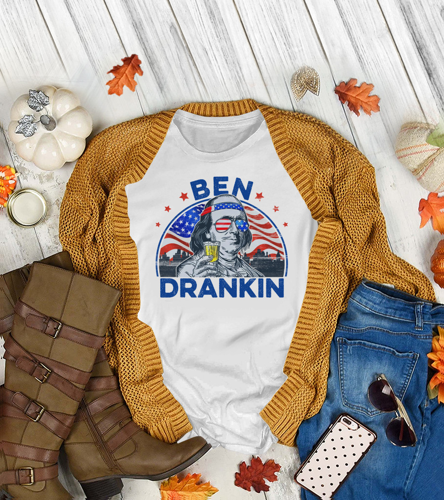 Ben Drankin Benjamin Franklin American Flag 4th Of July Independence Day Drink T-Shirt
