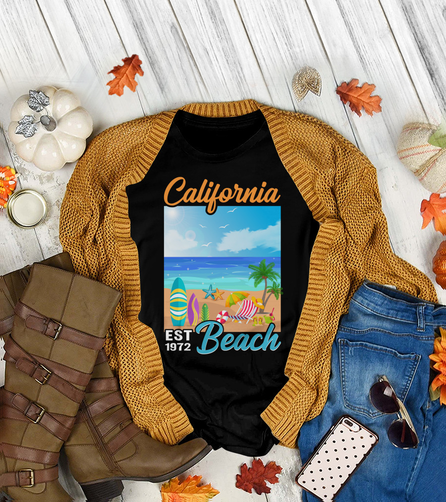 California Beach Est 1972 Ocean Surfing Paradise T-Shirt