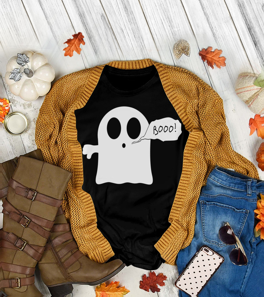 Booo Ghost with Surprised Expression and Speech Bubble T-Shirt