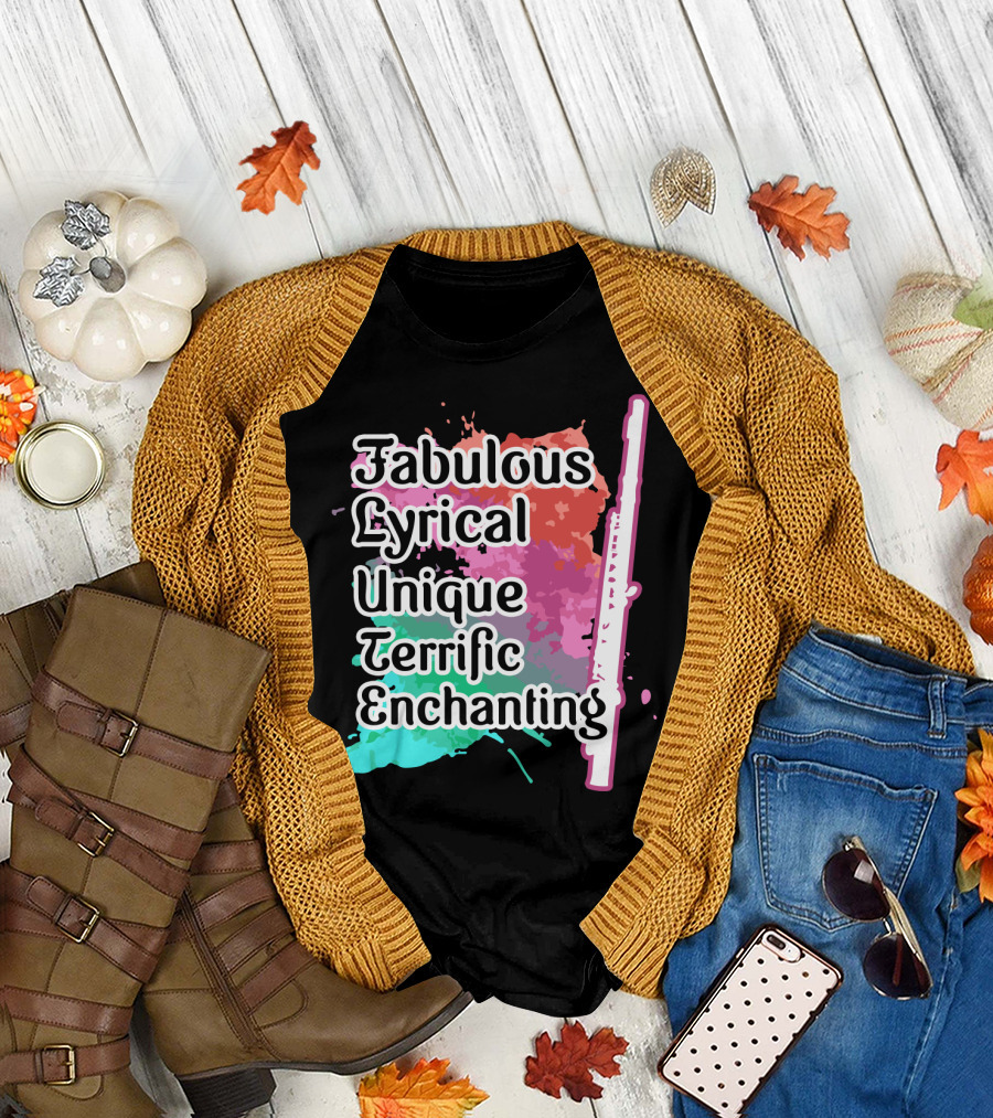 Fabulous Lyrical Unique Terrific Enchanting Flute Colorful Background T-Shirt