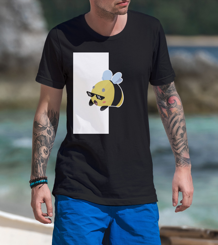 Tubbo And Ranboo Cool Bee Sunglasses Black And White Background T-Shirt